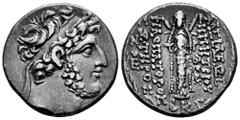 Greek Coins Seleukid Kingdom. Demetrios III Eukairos. Tetradrachm. SE 222 = 91/0 BC. Damaskos. (SC-2451.6). (Hgc-9, 1305). (DCA-304). Anv.: Diademed head to right. Rev.: ΒAΣΙΛEΩΣ ΔHMHTPIOV ΦEOV ΦIΛOΠΛ
