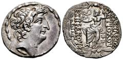 Greek Coins Seleukid Kingdom. Antiochos VIII. Tetradrachm. 109-96 BC. Antioch on the Orontes mint. Third reign at Antioch. (SC-2309.1b). (Hgc-9, 1200). Anv.: Diademed head right. Rev.: Zeus Nikephoros