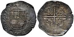Philip II (1556-1598) Philip II (1556-1598). 8 reales. 1590. Sevilla. (Cal-728). Ag. 27,17 g. Vertical date to the right of shield. "Square d" assayer. Very round struck. Old cabinet tone. A good samp
