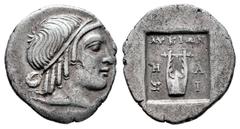 Greek Coins Lycia. Masikytes. Hemidrachm. 35-30 BC. (Troxell-Lycia 103). (Rpc-3304). (Sng von Aulock-4335). Anv.: Head of Apollo right, wearing taenia. Rev.: Kithara; ΛYKIΩN above, M-A across upper fi