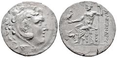 Greek Coins Kingdom of Macedon. Alexander III, "The Great". Tetradrachm. 336-323 BC. Alabanda. (Price-2461). Anv.: Head of Herakles right, wearing lion skin. Rev.: AΛEΞANΔPOY. Zeus Aëtophoros seated l