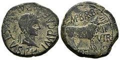 Celtiberian Coins Calagurris. Augustus period. Unit. 27 BC - 14 AD. Calahorra (La Rioja). (Abh-422). Anv.: IMP. CAESAR. AVGVSTVS. P.P. Laureate head of Augustus right. Rev.: Bull right, (C. S)EMP. BAR
