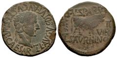 Celtiberian Coins Calagurris. Time of Tiberius. Unit. 14 - 36 BC. Calahorra (La Rioja). (Abh-429). Anv.: TI. AVGVS. DIVI. AVGVSTLF. IMP. CAESAR. Laureate head of Tiberius right. Rev.: Bull right, L. F
