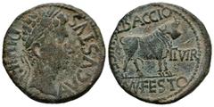 Celtiberian Coins Kelse-Celsa. Augustus period. Unit. 27 BC - 14 AD. Velilla de Ebro (Zaragoza). (Abh-809). (Acip-3164). Anv.: AVGVSTVS. DIVI. F. Laureate head of Augustus right. Rev.: Bull standing r