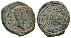 Celtiberian Coins Erkauika- Ercavica. Time of Tiberius. Half unit. 14-36 AD. Cañaveradas (Cuenca). (Abh-1284). Anv.: TI. CAESAR. AVGVSTVS. Laureate head of Tiberius right. Rev.: ERCAVICA within laurel