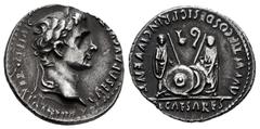 Roma Imperatorial Augustus. Denarius. 7-6 BC. Lugdunum. (Ffc-22). (Ric-207). (Cal-852). Anv.: CAESAR AVGVSTVS DIVI. F. PATER. PATRIE, his laureate head right. Rev.: C.L. CAESARES AVGVSTI. F. COS. DESI