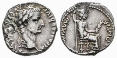 Roman Imperial Tiberius. Denarius. 14-37 AD. Lugdunum. (Ric-30). (Seaby-16a). Anv.: TI CAESAR DIVI AVG F AVGVSTVS, laureate head right. Rev.: PONTIF MAXIM, female figure (Livia?) seated right on chair