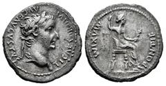 Roman Imperial Tiberius. Denarius. 14-37 AD. Lugdunum. (Ric-30). (Bmcre-48). (Rsc-16a). Anv.: TI CAESAR DIVI AVG F AVGVSTVS, laureate head right. Rev.: PONTIF MAXIM, female figure (Livia?) seated righ