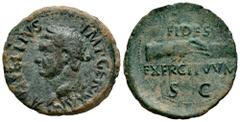 Roman Imperial Vitellius. Unit. 69 AD. Tarraco. (Ric-I 42). (Bmcre-103). Anv.: A VITELLIVS IMP GERMAN, laureate head left, globe at point of bust. Rev.: FIDES EXERCITVVM, clasped hands right; S C in e