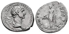 Roman Imperial Trajan. Denarius. 114-117 AD. Rome. (Ric-II 365). (Woytek-562v). (Rsc-317). Anv.: IMP CAES NER TRAIAN OPTIM AVG GER DAC PARTHICO, laureate and draped bust right. Rev.: P M TR P COS VI P