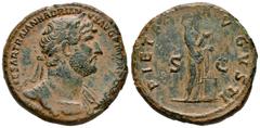 Roman Imperial Hadrian. Sestertius. 121 AD. Rome. (Ric-II 3, 473). (Bmcre-1202). Anv.: IMP CAESAR TRAIAN HADRIANVS AVG P (M TR P COS III), laureate, draped and cuirassed bust to right. Rev.: PIETAS AV