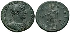 Roman Imperial Hadrian. Sestertius. 121-123 AD. Rome. (Ric-II 3, 662). (Bmcre-1244). Anv.: IMP CAESAR TRAIAN HADRIANVS AVG, laureate, draped and cuirassed bust to right. Rev.: P M TR P COS III, Ceres 