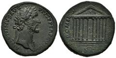 Roman Imperial Antoninus Pius. Sestertius. 140-144 AD. Rome. (Ric-651). (Bmcre-1322). (C-1075). Anv.: ANTONINVS AVG PIVS P P TR P COS III, laureate head to right with draped over the shoulder. Rev.: R