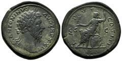 Roman Imperial Marcus Aurelius. Sestertius. 171-172 AD. Rome. (Ric-III 1037). (Bmcre-1421). (C-1037). Anv.: M ANTONINVS AVG TR P XXVI, laureate head to right. Rev.: IMP VI COS III, Roma seated to left