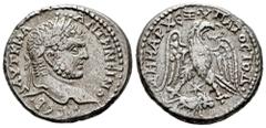 Roman Imperial Caracalla. Seleucis and Pieria. Tetradrachm. 215-217 AD. Heliopolis. (Prieur-1193). Anv.: ΑΥ•Τ•Κ Μ Α•ΑΝΤΩΝЄΙΝΟC•CЄ•Β• Laureate head of Caracalla to right. Rev.: •ΔΗΜΑΡ•Χ ЄΞ•ΥΠΑΤΟC ΤΟ Δ•