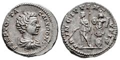 Roman Imperial Geta. Denarius. 200-202 AD. Rome. (Ric-IV 18). (Bmcre-234). (Rsc-157b). Anv.: P SEPT GETA CAES PONT, bare-headed and draped bust to right. Rev.: PRINC IVVENTVTIS, Prince standing to lef