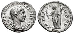 Roman Imperial Severus Alexander. Denarius. 222-224 AD. Rome. (Ric-27). Anv.: IMP C M AVR SEV ALEXAND AVG, laureate and draped bust right. Rev.: P M TR P II COS P P, Pax standing left, holding olive b