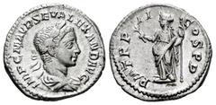 Roman Imperial Severus Alexander. Denarius. 222-224 AD. Rome. (Ric-27). Anv.: IMP C M AVR SEV ALEXAND AVG, laureate and draped bust right. Rev.: P M TR P II COS P P, Pax standing left, holding olive b