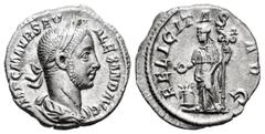 Roman Imperial Severus Alexander. Denarius. 228 AD. Rome. (Ric-IV 137). (Bmcre-470/1). (Rsc-44). Anv.: IMP C M AVR SEV ALEXAND AVG. Laureate and draped bust right. Rev.: FELICITAS AVG. Felicitas stand