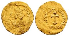 Byzantine Empire Mauricius Tiberius. Tremissis. 583-602 AD. Constantinople. (MIBE-20). (Doc-14). (Sear-488). Anv.: D N (TIЬЄ)RI P P AVI, pearl-diademed, draped and cuirassed bust to right. Rev.: VICTO