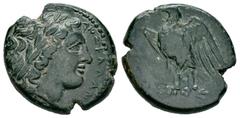 Greek Coins Sicily. Syracuse. Litra. 282-278 BC. Time of Hiketas II. (CNS-167/8). (Hgc-2, 1449). Anv.: Laureate head of young Zeus Hellanios right, ΔIOΣ EΛΛAN(IOY) before. Rev.: (ΣYPAKOΣIΩN), Eagle st