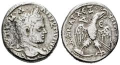 Roman Imperial Caracalla. Seleucis and Pieria. Tetradrachm. 215-217 d.C. Antioch. (Prieur-224). (McAlee-681). Anv.: ΑΥΤ•Κ•Μ•Α• •ΑΝΤΩΝЄΙΝΟC CЄΒ, laureate head right. Rev.: ΔΗΜΑΡX• ЄΞ• ΥΠΑ• ΤΟ• Δ•, eagl