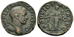 Roman Imperial Severus Alexander. Sestertius. 231-235 d.C. Rome. (Ric-IV 642). (Bmcre-882). (C-503). Anv.: IMP ALEXANDER PIVS AVG, laureate bust to right, slight drapery on far shoulder. Rev.: PROVIDE