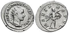 Roman Imperial Gordian III. Antoninianus. 238-244 d.C. Rome. (Ric-145). Anv.: IMP GORDIANVS PIVS FEL AVG. Radiate, draped and cuirassed bust right. Rev.: MARS PROPVG. Mars advancing right, holding shi