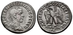 Roman Imperial Philip II. Seleucis and Pieria. Tetradrachm. 248 d.C. Antioch. (Prieur-473). (McAlee-1043). Anv.: AYTOK K M IOYΛI ΦIΛIΠΠOC CЄB, laureate, draped and cuirassed bust to right. Rev.: ΔHMAP