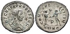 Roman Imperial Probus. Antoninianus. 280 d.C. Cyzicus. (Spink-11968). (Ric-908). Rev.: CONCORDIA MILITVM / P. Victory presenting wreath to Probus. In exergue XXIMC. 3,88 g. Original silvering. AU. Est