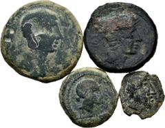Large Lots Lot of 4 coins from ancient Hispania. As Valentia, As Cástulo, Semis Obulco (Scarce) and Imitation Republican Semis. Ae. TO EXAMINE. Almost F/Choice F. Est...100,00. Spanish description: Lo