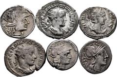 Large Lots Lot of 6 coins of the Republic and Roman Empire. Denarius and Antoninianus of L. Minucius, C. Aburius Geminus, Anonymous, Gordianus III and Herennia Etruscilla. Ag. TO EXAMINE. Choice F/Alm