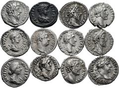 Large Lots Lot of 12 coins of the Roman Empire. Denarii of the next emperors: Commodus, Marcus Aurelius, Antoninus Píus, Faustina, Trajan, Hadrian, Plautilla and Geta. All different. Ag. TO EXAMINE. A