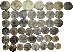 Large Lots Lot of 43 coins of the Roman Empire. Great variety of bronzes of different modules, mints and Emperors: Vespasian, Aurelian, Severina, Honorius, Arcadius, Gallienus, Constantine I, Gratian,