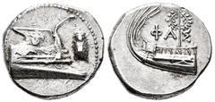Greek Coins Lycia. Phaselis. Stater. Centrury IV BC. (Heipp-Tamer-Series 6, unlisted var.). Anv.: Prow of galley right, fighting platform decorated with facing gorgoneion; to right, cicada. Rev.: Ster