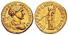 Roman Imperial Trajan. Aureus. 108-110 AD. Rome. (Ric-II 109). (Woytek-291f). (Bmcre-259). Anv.: IMP TRAIANO AVG GER DAC P M TR P, laureate and draped bust to right. Rev.: COS V P P S P Q R OPTIMO PRI