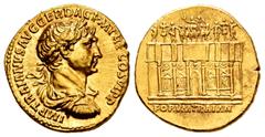 Roman Imperial Trajan. Aureus. 112-113 AD. Rome. (Ric-257). (Calicó-1031). (Bmcre-509). Anv.: IMP TRAIANVS AVG GER DAC P M TR P COS VI P P, laureate, draped and cuirassed bust right. Rev.: Frontal vie