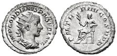 Roman Imperial Gordian III. Antoninianus. 241-243 AD. Rome. (Ric-88). (Sear-8645). Anv.: IMP GORDI ANVS PIVS FEL AVG Radiate, draped and cuirassed bust right. Rev.: PM TR P IIII COS II PP. Apollo, wea