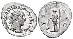 Roman Imperial Gordian III. Antoninianus. 243-244 AD. Rome. (Ric-150). (Rsc-299). Anv.: IMP GORDIANVS PIVS FEL AVG, radiate, draped and cuirassed bust to right. Rev.: PROVIDENTA AVG, Providentia stand