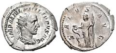 Roman Imperial Philip I. Antoninianus. 244 AD. Rome. (Ric-47). (Rsc-205). Anv.: IMP M IVL PHILIPPVS AVG, Busto radiado, drapeado y acorazado a la derecha. Rev.: SALVS AVG, Salus de pie a la izquierda,
