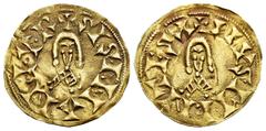 Visigothic Coins Sisenandus (631-636). Tremissis. Mentesa (La Guardia). (R. Pliego-447.d1 var). (Miles-263b var). Anv.: + SISINAN·d·V·R. Rev.: + PIVS MENTESA. Au. 1,34 g. Distribution of unpublished l