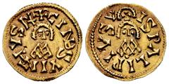 Visigothic Coins Chindasvinto (642-653). Tremissis. Ispali (Sevilla). (Cnv-411.11). (R. Pliego-544a). (Chaves-270). Anv.: +CINÐSVIN NTHVSP+. Rev.: ISPΛLIPIVSΨ. Au. 1,49 g. Ex Chaves Collection. Gorgeo