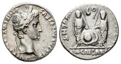 Roman Imperatorial Augustus. Denarius. 7-6 BC. Lugdunum. (Ffc-22). (Ric-207). (Cal-852). Anv.: CAESAR AVGVSTVS DIVI. F. PATER. PATRIE, his laureate head right. Rev.: C.L. CAESARES (AVGVSTI. F. COS. DE