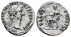 Roman Imperial Nerva. Denarius. 96 AD. Rome. (Ric-9). (Bmcre-19). (Rsc-132). Anv.: IMP NERVA CAES AVG P M TR P COS II P P, laureate head right. Rev.: SALVS PVBLICA, Salus seated left, holding ear of c