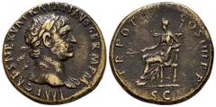 Roman Imperial Trajan. Sestertius. 101-102 AD. Rome. (Ric-II 432 var). (Woytek-107b). (Bmcre-745). Anv.: IMP CAES NERVA TRAIAN AVG GERM P M, laureate bust to right, slight drapery on far shoulder. Rev