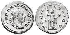 Roman Imperial Philip I. Antoninianus. 244-249 AD. Rome. (Ric-8). (Rsc-98). Rev.: NOBILITAS AVGG, Nobilitas standing to right, holding sceptre and globe; letter in left field. Ag. 4,25 g. XF/Almost XF