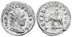 Roman Imperial Philip I. Antoninianus. 247-249 AD. Rome. (Ric-58). (Rsc-17). Rev.: AETERNITAS AVGG, elephant walking to left, guided by mahout. Ag. 3,91 g. Very rare. XF. Est...300,00. Spanish Descrip