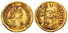 Visigothic Coins Pseudo-Imperial. In the name of Valentinian III. Solidus. circa 439-455 AD. Uncertain mint in Gaul. (Ric-3713). (C-19). Anv.: Blundered legend; Rosette-diademed, draped and cuirassed 