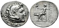 Greek Coins Caria. Alabanda. Tetradrachm. CY 6 = 168/7 BC. In the name and types of Alexander III of Macedon. (Price-2466). Anv.: Head of Herakles right, wearing lion skin headdress. Rev.: Zeus Aëtoph