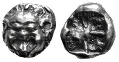 Greek Coins Mysia. Parion. Drachm. Century V BC. (Sng Cop-256). (Sng Bnf-1351/2). Anv.: Facing gorgoneion, with mouth open and tongue protruding. Rev.: Rough square incuse. Ag. 3,96 g. A good sample. 